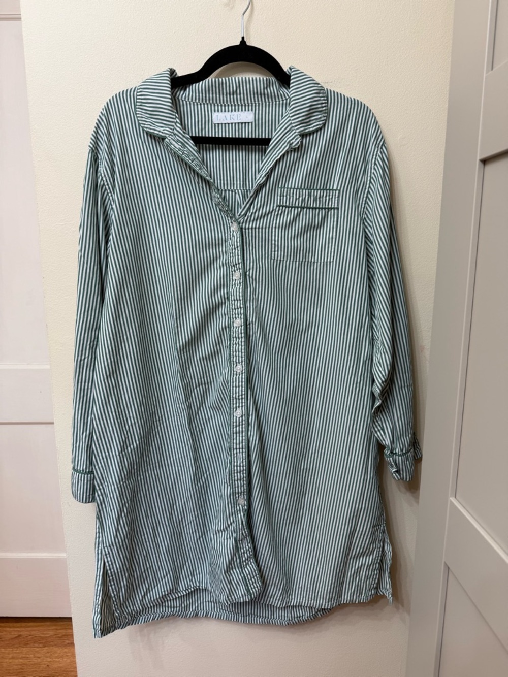 LAKE L Pajamas Pima Cotton Shirt Dress Sleep Stripes Classic Organic Eco Green